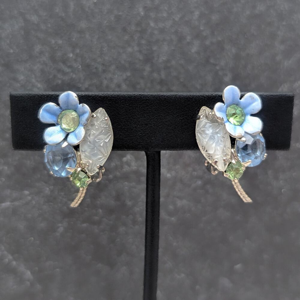 Vintage Clip On Earrings Stunning Dark Green Domed Cluster 1" Statement